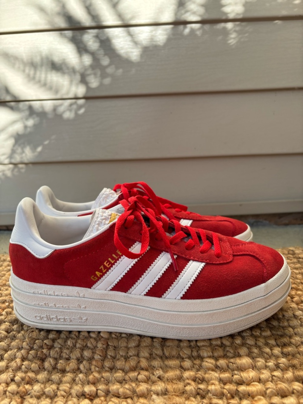 adidas Gazelle bold Platform Sneakers in Red and White woman size 7.5 EUC